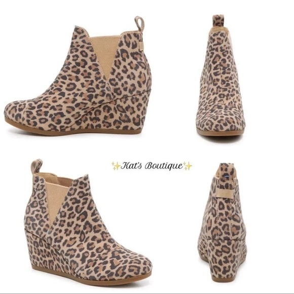 (NWT) TOMS Kelsey Wedge Leopard Print Bootie - Picture 7 of 12